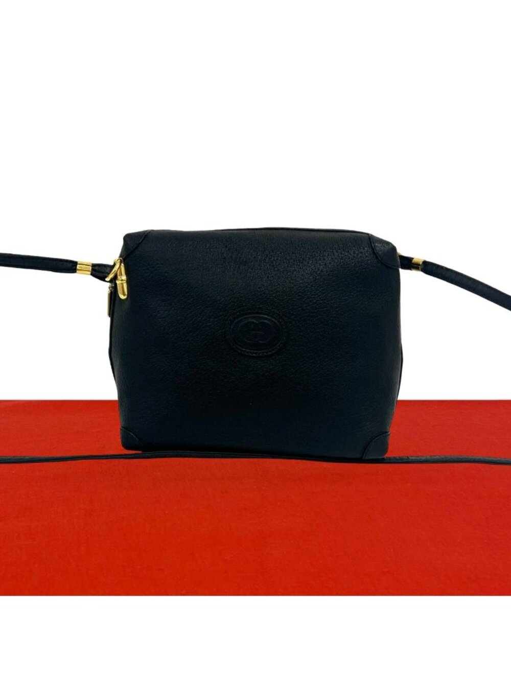Gucci Vintage GG Logo Leather Shoulder Bag Pochette Crossbody Black
